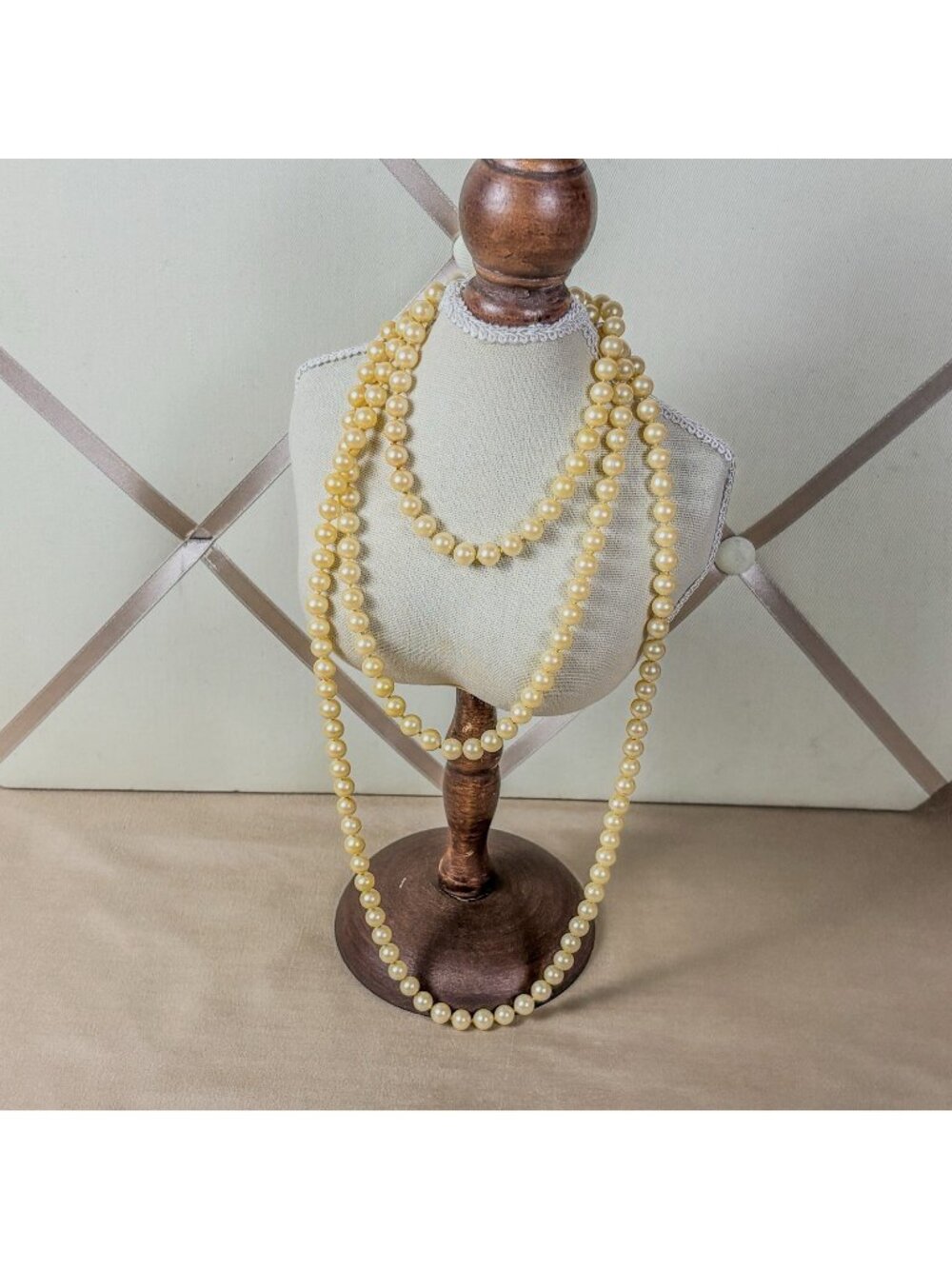 Vintage Flapper Long Faux Pearl Wrap Necklace 55 Inch Strand A53